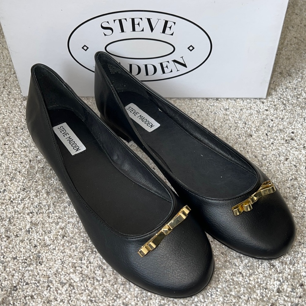 AUTH NIB STEVE MADDEN DEBUTE METAL BOW BALLET FLATS BLACK US 10